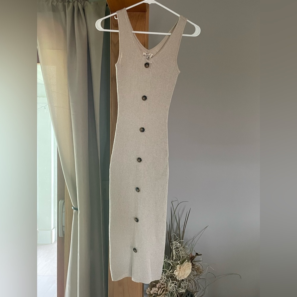 Beige Dress with Decorative Buttons